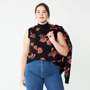 Draper James RSVP Spring black floral sleeveless sweater vest Top size 3X